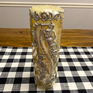 NEW Ornate Decorative Cream And Silver Candle